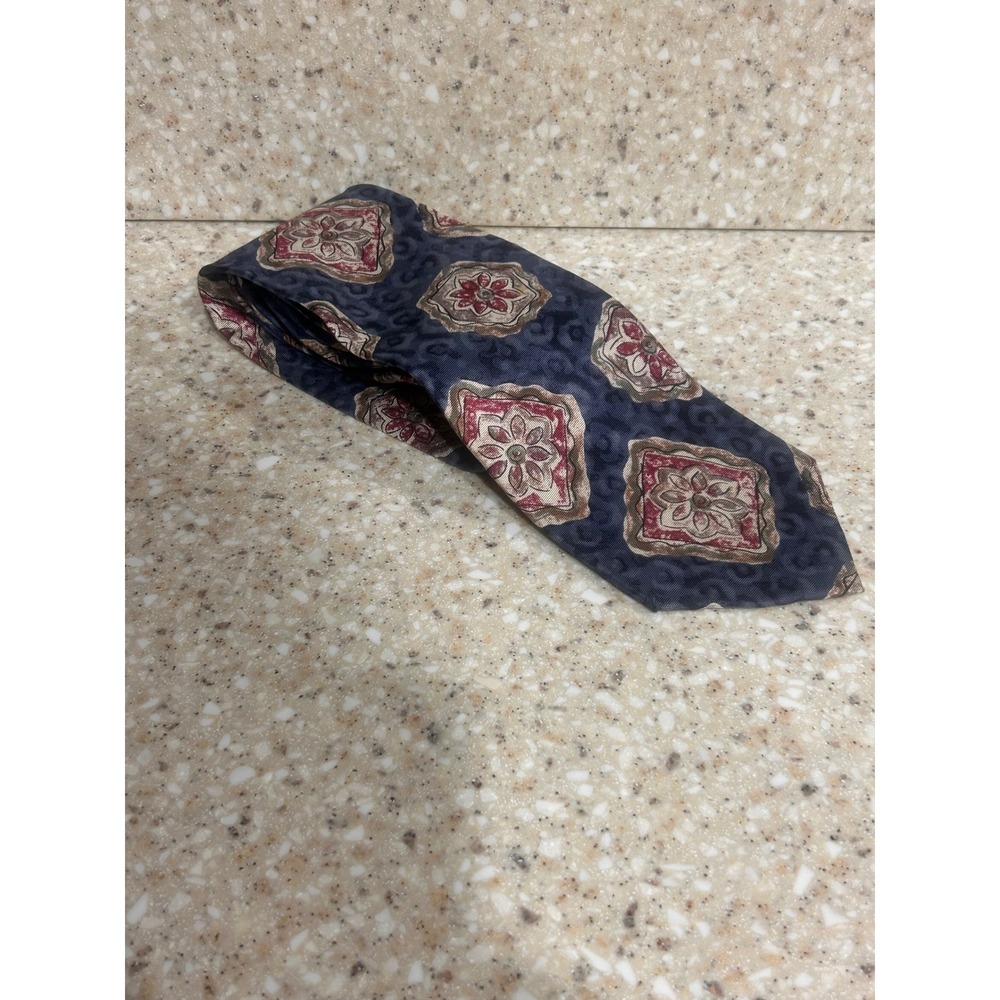 Christian‎ Dior Monsieur Silk Necktie Navy Red Floral Pattern Woven In Italy